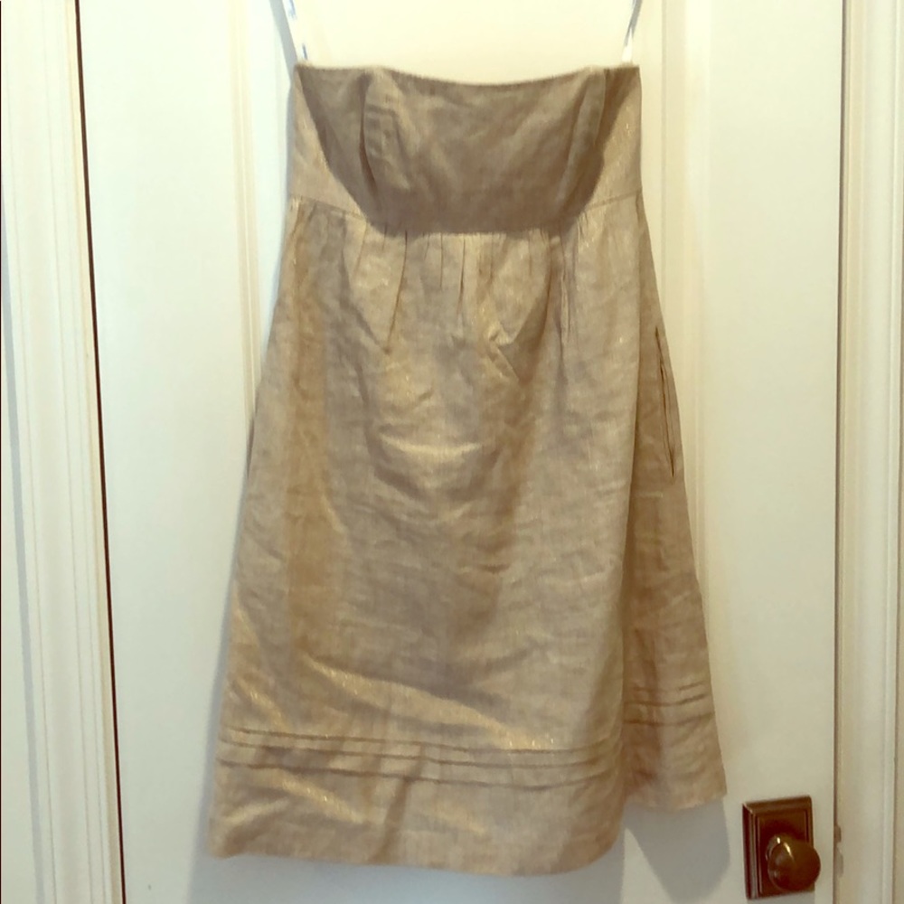 Shoshanna linen metallic strapless dress 4